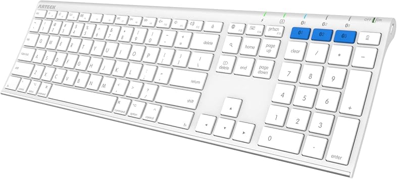 Arteck Bluetooth Keyboard for Mac iPad Multi-Device Stainless Steel Full Size Wireless Keyboard Compatible with iPad, iMac, Mac mini, MacBook, iPhone Built-in Rechargeable Battery