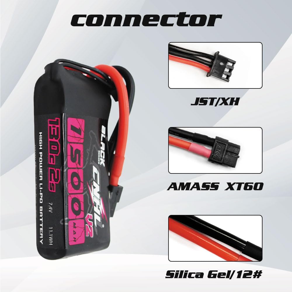 CNHL 1500mAh 2s lipo Battery 7.4V 130C with XT60 Plug for RC Boat Heli Airplane UAV Drone FPV RC Car (2 Packs)