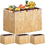 4 Packs Luau Grass Table Skirt Fringe Brown Grass Skirt 108 x 30 Inch Hibiscus Hawaiian Table Skirts Tropical Luau Party Decorations for Moana Themed Events, Birthday