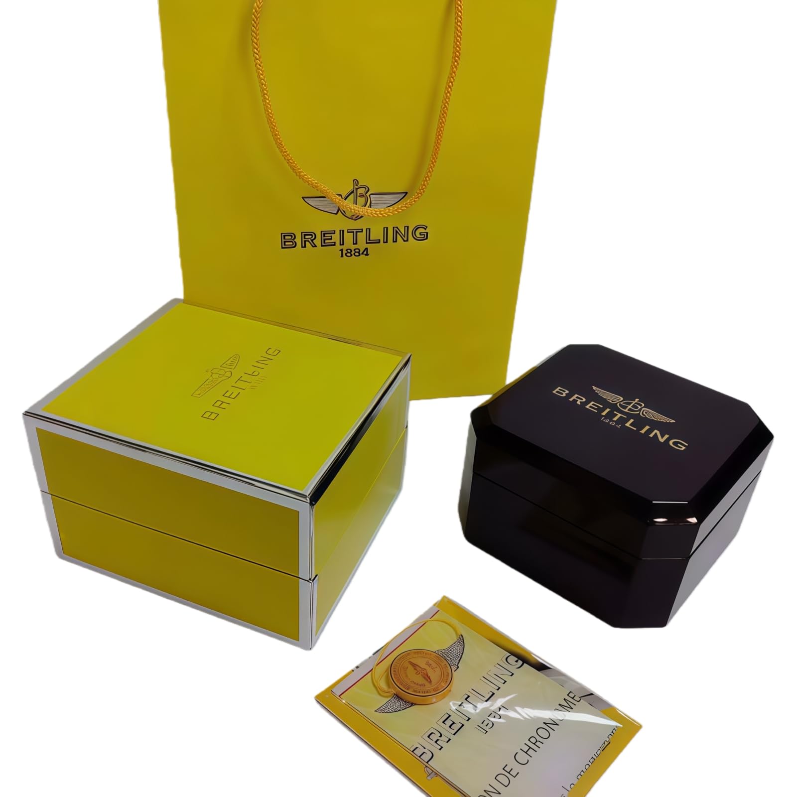 Caja Reloj Único Universal Exterior Negro Alto Brillo Set Caja Amarilla Protector Almacenamiento para Breitling