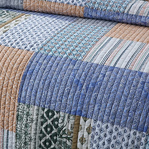 Colcha de algodón King para dormitorios bohemios con colcha azul reversible 5