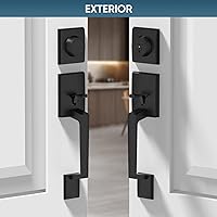 Vista 8 de TICONN Juego de manijas dobles para puerta delantera, palanca de puerta cuadrada resistente y cerrojo de un solo cilindro para puertas exteriores