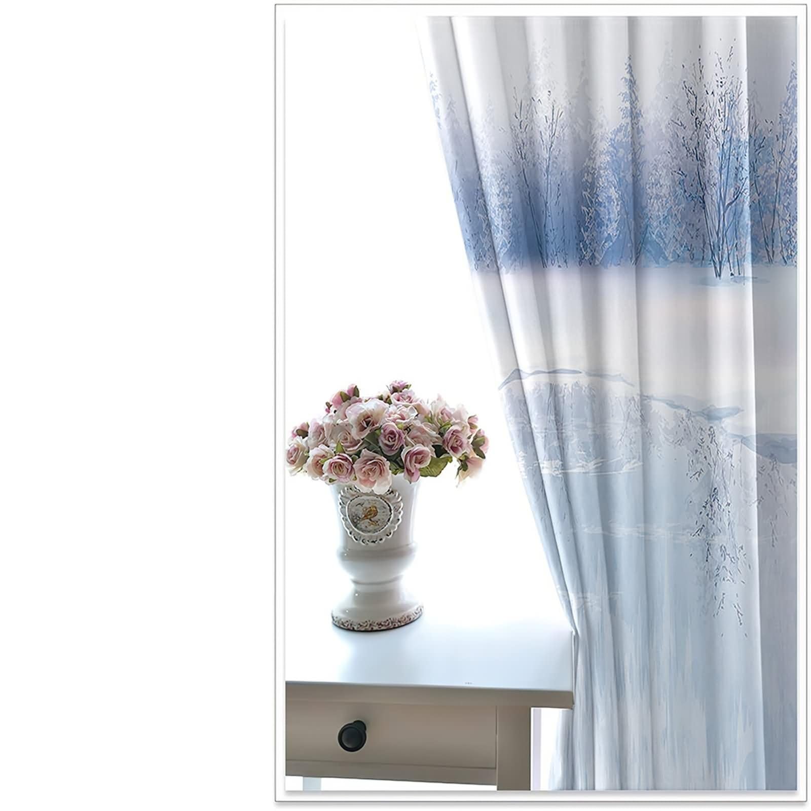 Rideau Occultant Fenetre Balcon 2 Panneaux,2 x 137W x 274H CM,Rideau Oeillet Paysage d'Arbres Enneigés et Lac Rideaux Sejour Gris