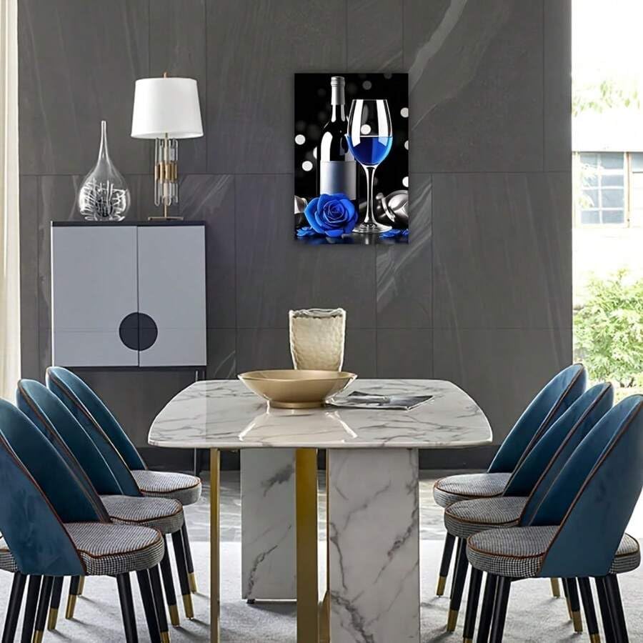 Impression sur toile bouteille de vin décoration murale moderne fleur bleue - 3