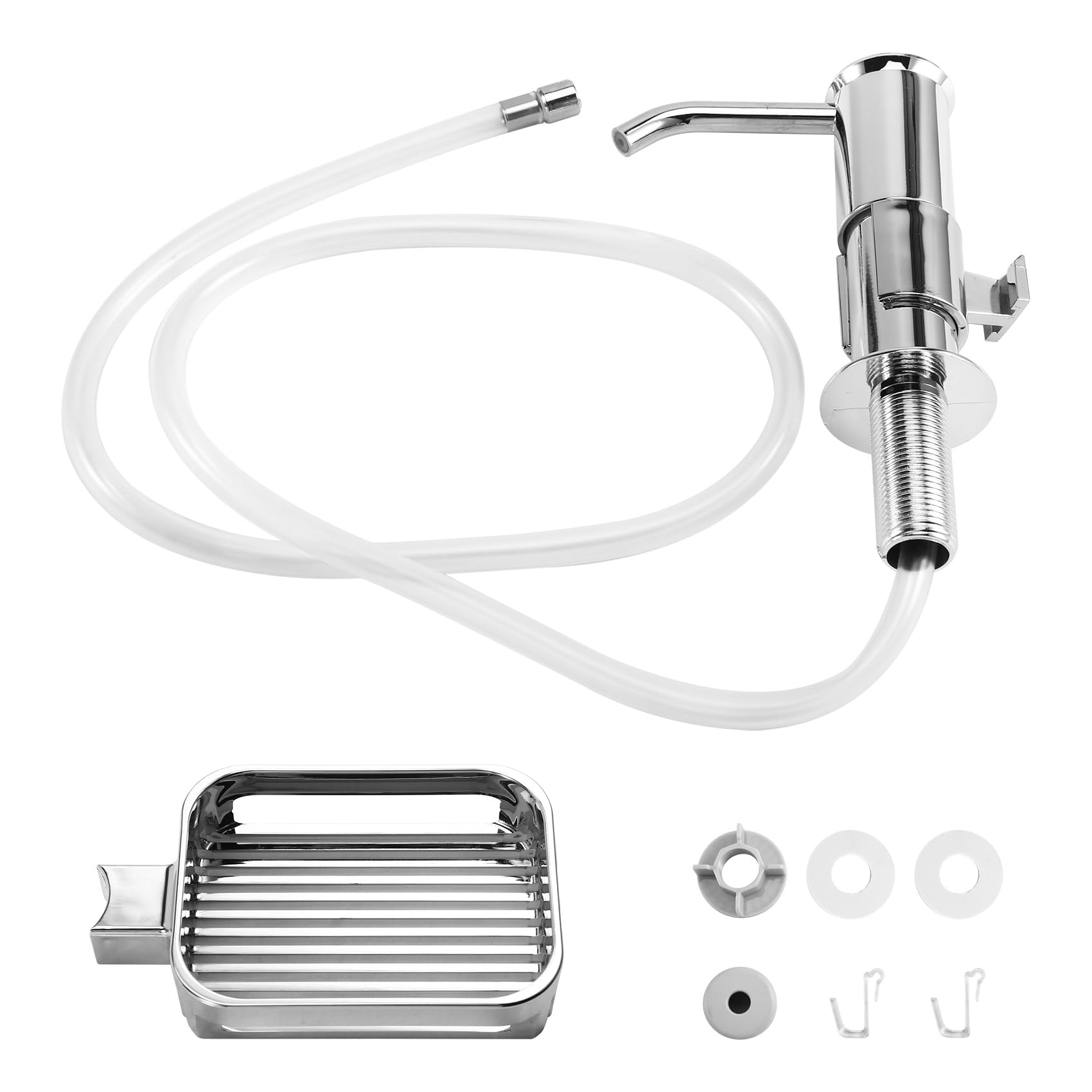 CTRLZS Soap Dispenser Built in Soap Dispenser Pump with Sponge Holder & Extension Tube Kit for Under Counter Silver