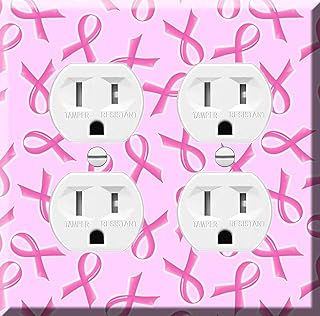 Double Duplex Outlet Cover Wall Plate - Pink ribbon against breast cancer symbol