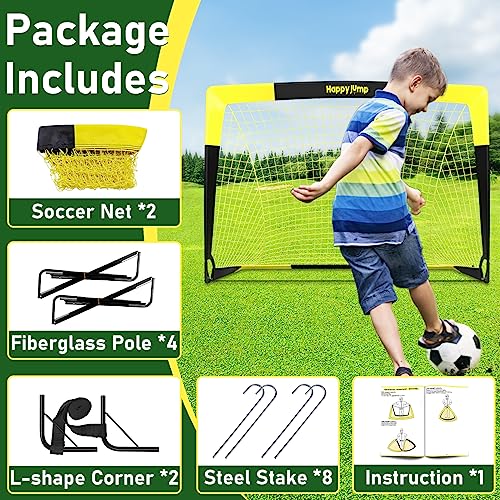 Happy Jump Soccer Goal Pop Up Foldable Soccer Net for Backyard, 2 Set (4X3 FT, 2 Set)