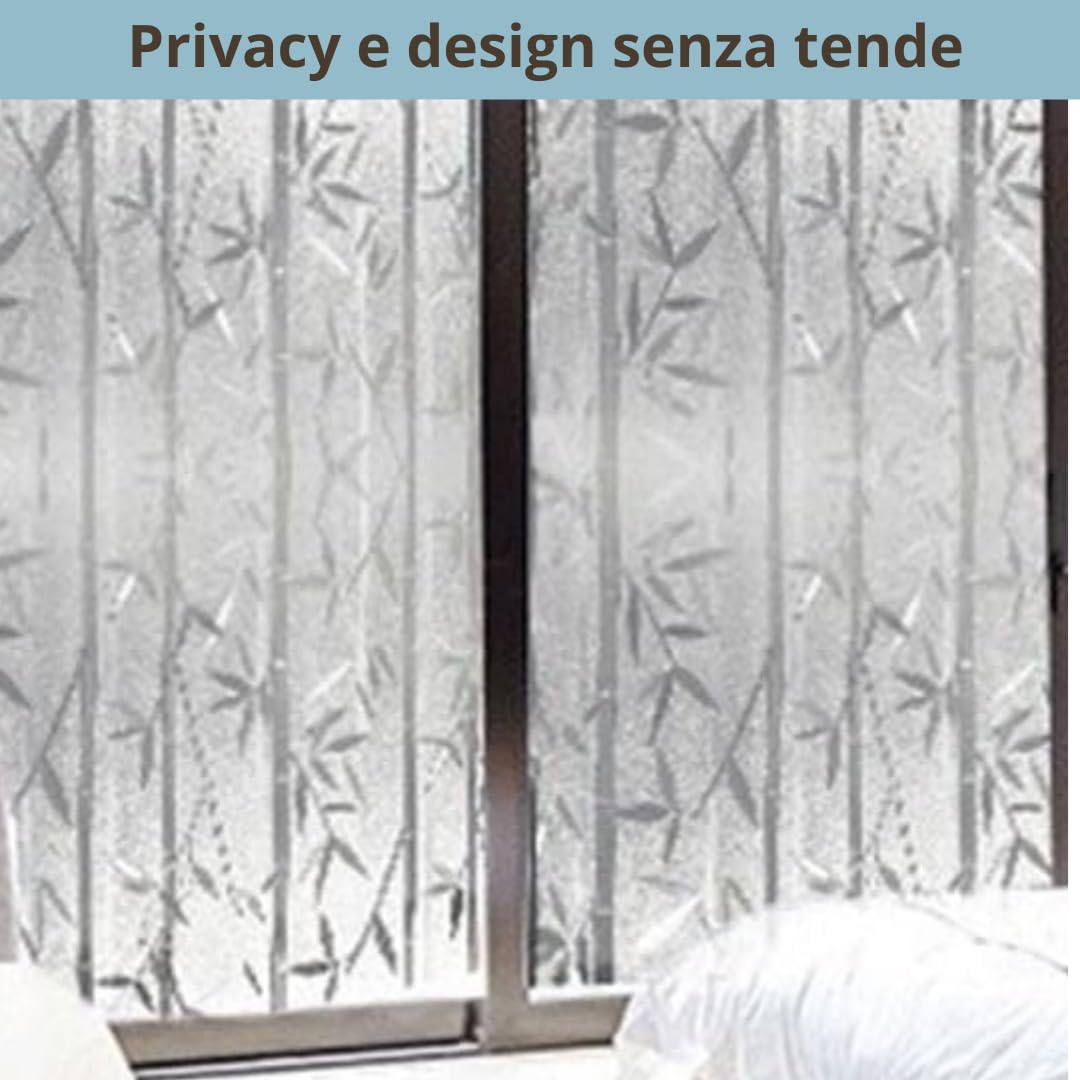 Pellicola decorativa Vetri (Bamboo, 60 x 200 CM) Protezione Privacy Autoadesiva senza colla Anti UV senza Residui Facile Applicazione Finestre Doccia Aderenza Statica Rimovibile Riutilizzabile