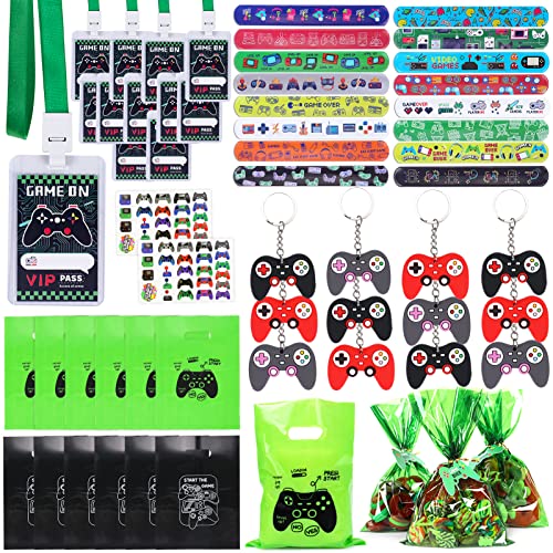94 Pièces Jeu Vidéo Fournitures de Fête Enfants de Jeu Vidéo Party Pass VIP Bracelets Slap Bracelet Porte Clés de…