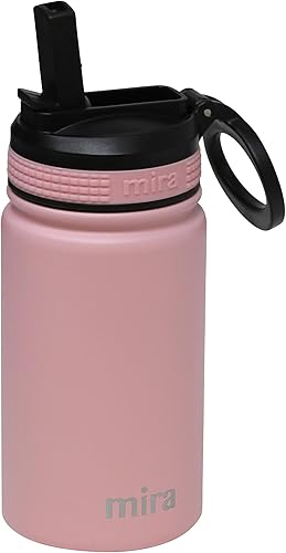 Miniatura 10 de MIRA - Paquete de 2 botellas de agua de acero inoxidable de 12 onzas con tapa con pajilla, termo de metal que se mantiene frío durante 24 horas, el