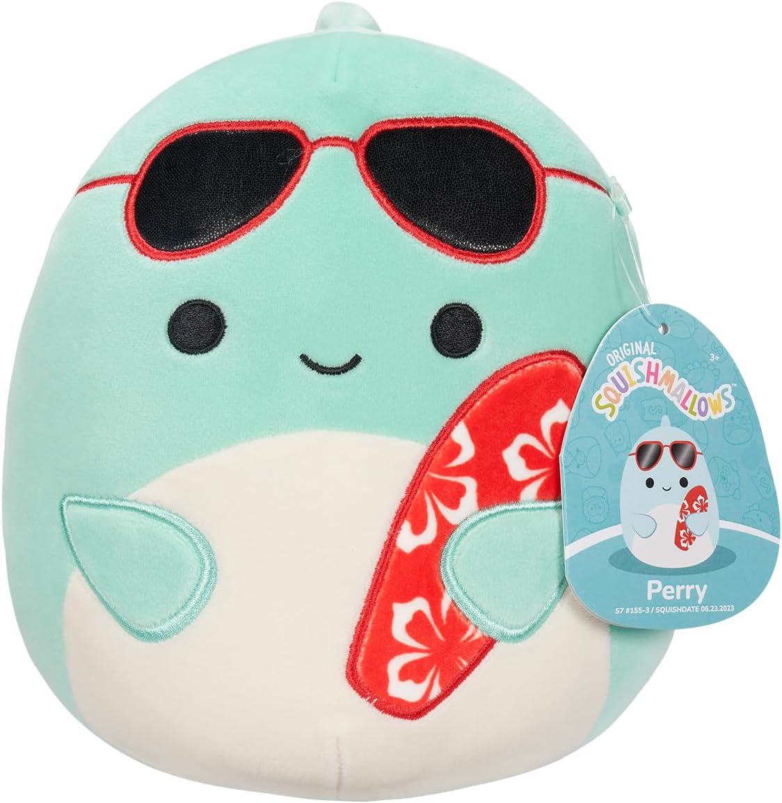 Squishmallows 7.5" Perry Teal Dolphin Plush Toy with Sunglasses and Surfboard