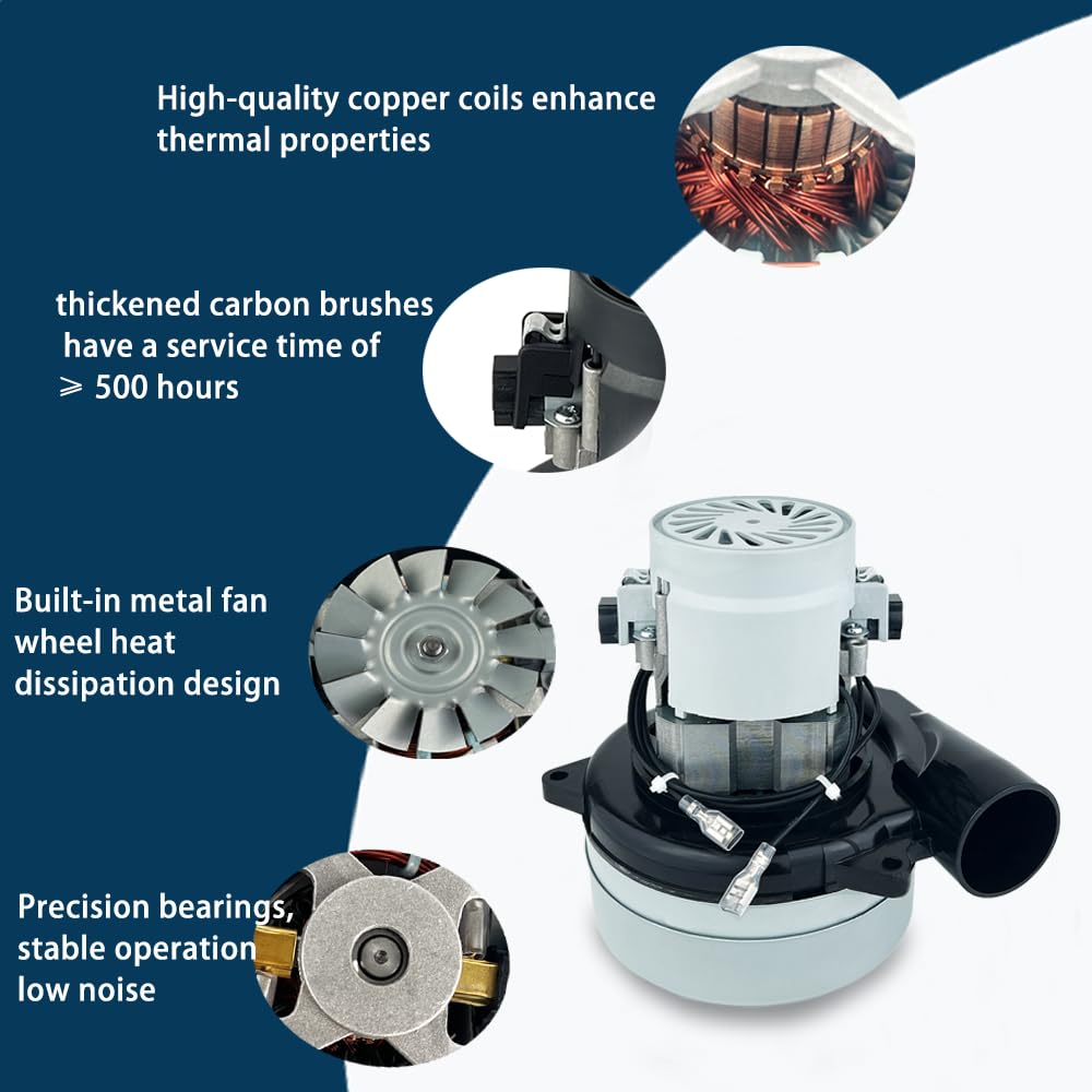 116392-00/01 Central Vacuum Motor, 120V/ 2 Stage/1100w/97CFM/5.7 Inch, Replacement for ametek Lamb,for Central Vacuum Systems, Industrial Cleaning