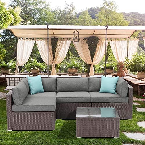 SUNBURY Outdoor Sectional 5Piece Espresso Brown Wicker Sofa Patio