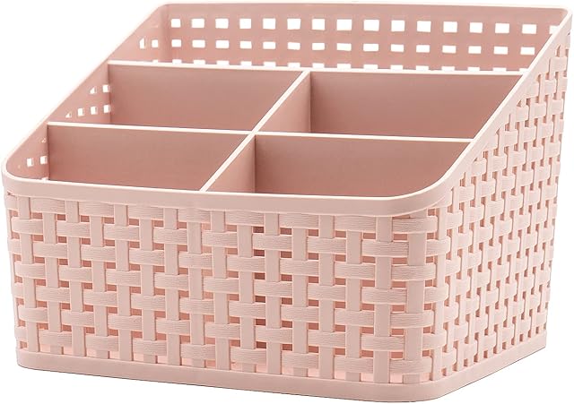 Storage Basket, Cosmetic Box Organiser,Plastic Storage Box Desktop 5 Grid Sub-grid Storage Case Multi-function Storage for Desktop Office Bedroom Countertop Home Kitchen-Pink