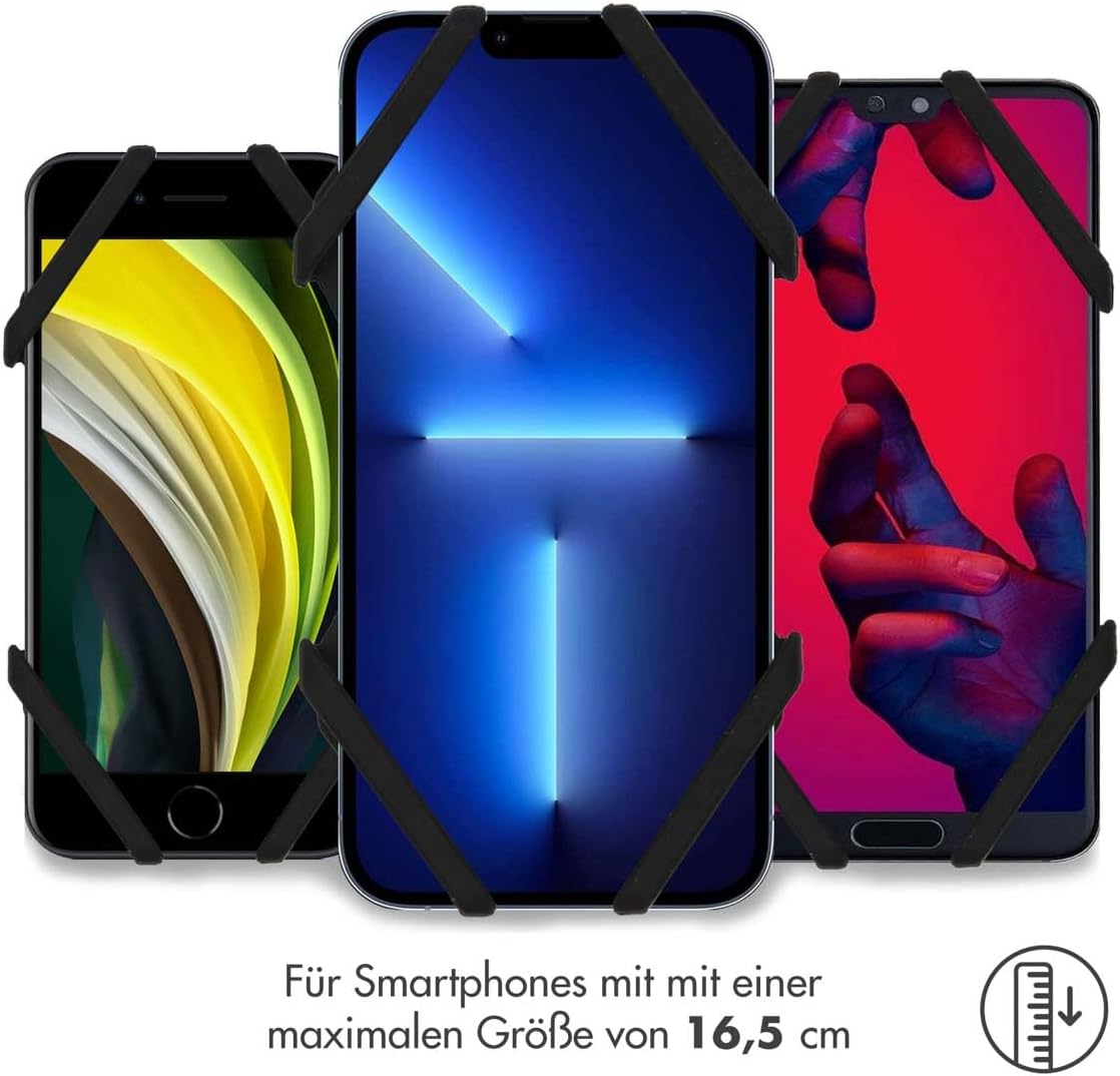 Three different smartphone sizes demonstrating compatibility with the iMoshion bike mount