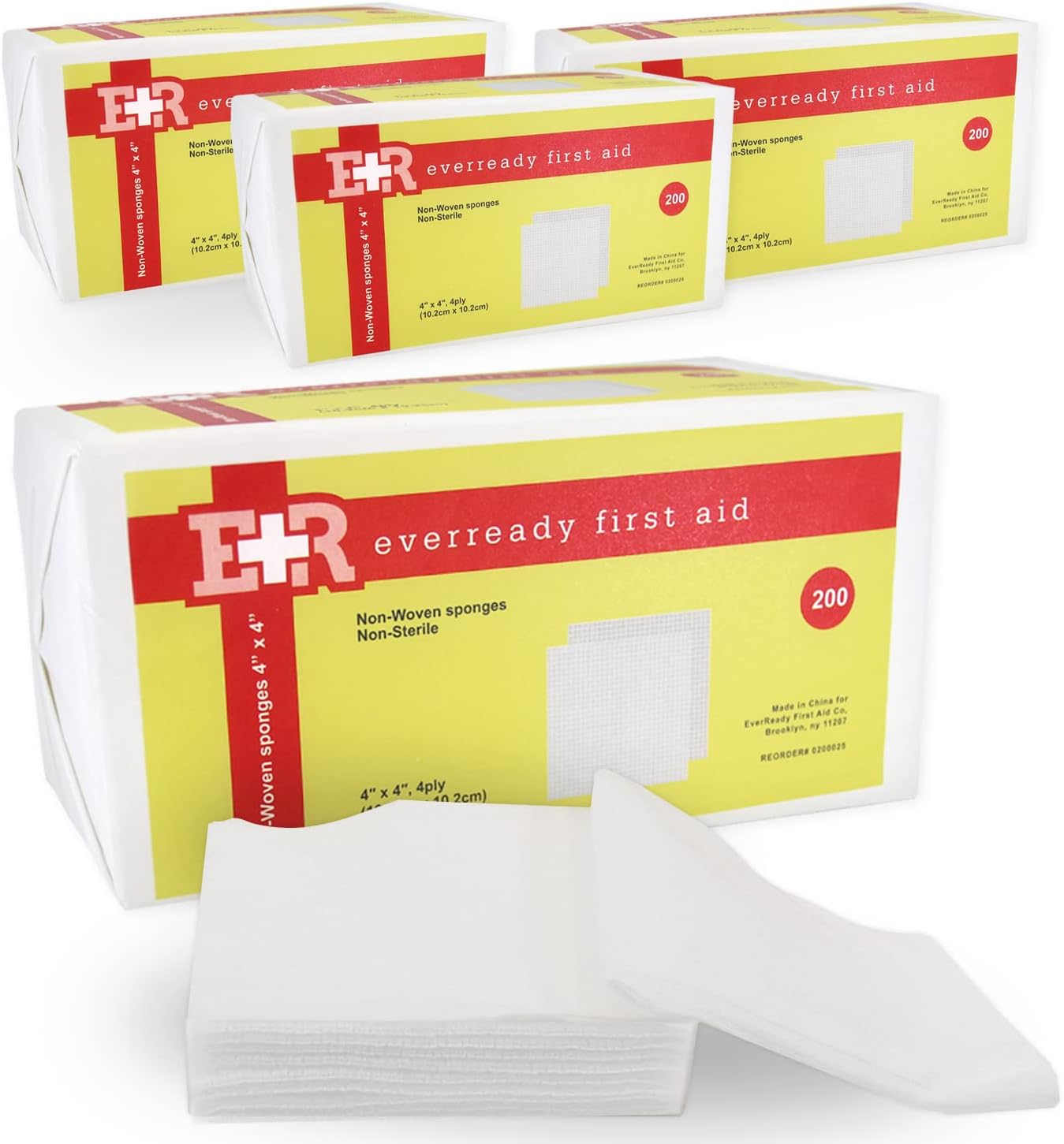 Ever Ready First Aid Non-Woven Sponges, Wound Care, Skin Care, 4" x 4", 4 Ply - 800 Count