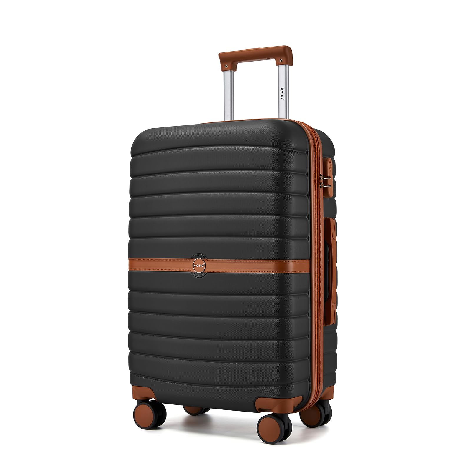 Kono 24 inch Expandable Medium Checked Luggage Black Brown