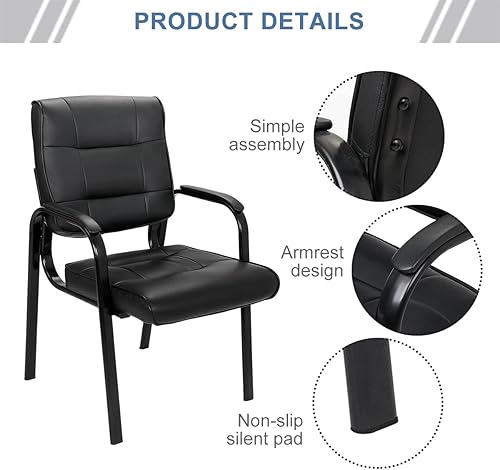 Miniatura 7 de ZenStyle Juego de 2 sillas de oficina de cuero para invitados con reposabrazos acolchado, sillas de recepción, silla auxiliar ejecutiva con cuero