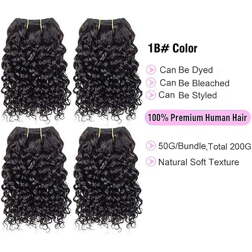 Miniatura 4 de Paquetes de cabello humano rizado ondulado 4 paquetes cortos de 8, 8, 8, 8 pulgadas, paquetes de ondas de agua 10A brasileño 100% sin procesar,