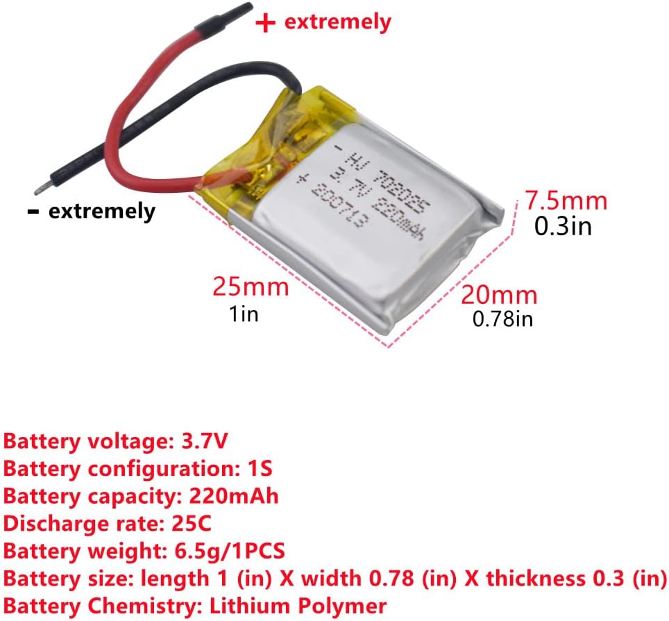 sea jump 2PCS 3.7V 220mah Lithium Battery for HS190 901HS 901S 901H X300C LF606 SG800 S9 SYMA S107 S107G S108G S109G Mini Quadcopter Accessories Remote Control Drone Battery : Toys & Games
