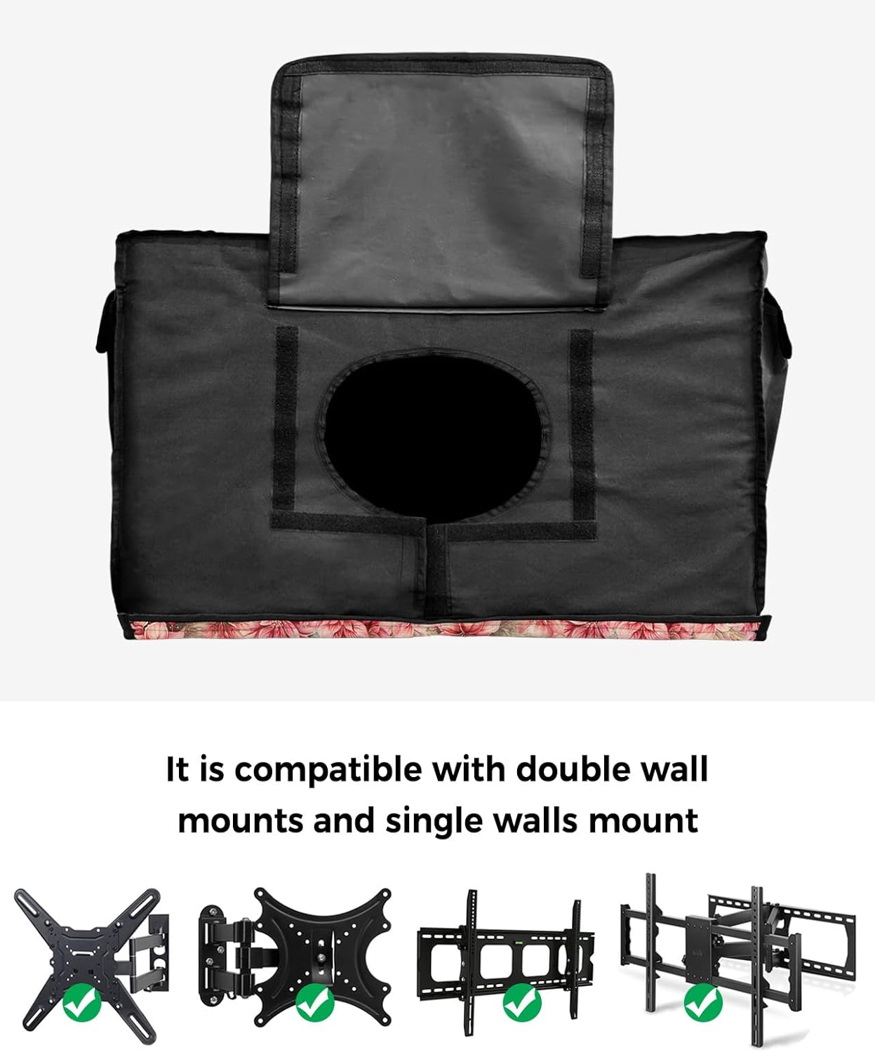 Outdoor TV Cover - Christmas Pink Poinsettia Light Balls Snowflake Beige Burlap Waterproof and Weatherproof 48"-50" LCD Movable Shield TV Display Screen Protector Outside Television Covers