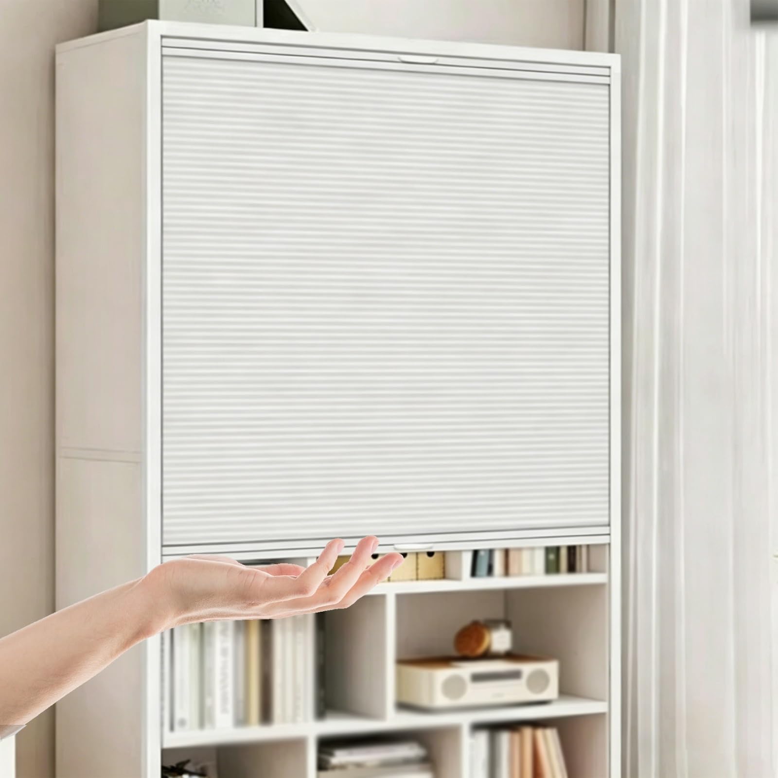 Concertina Door White Sliding Privacy Folding Door, Non-Woven Retractable Cabinet Curtain for Shelves, Cupboard/Wardrobe/Window Closet Partition Screen, Easy to Install(60x120cm/23.6x47.2)