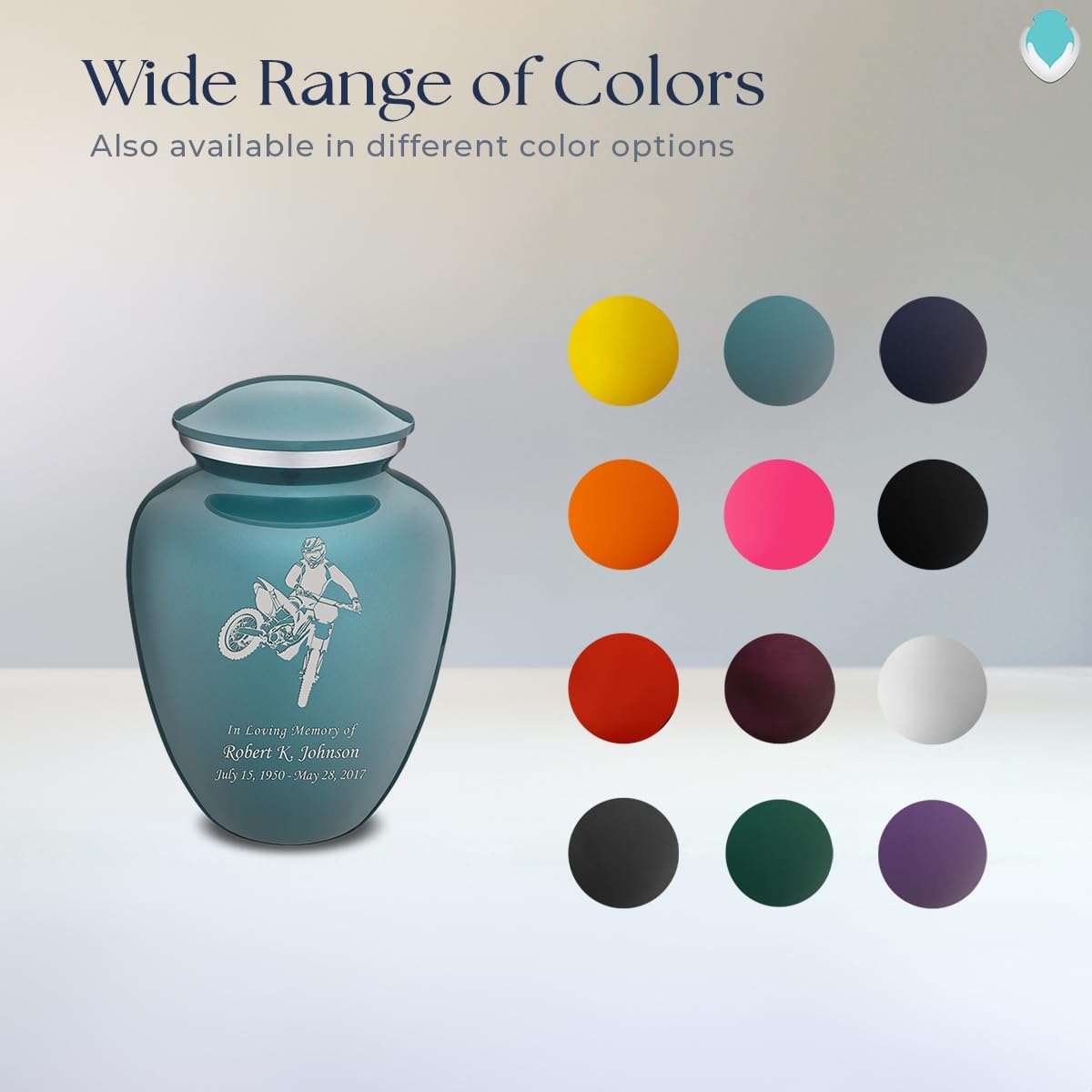 Geturns - Small Personalized Dirtbike Cremation Urns for Human Ashes I Teal Funeral Urn for Men and Women I Holds up to 44 Cubic Inches