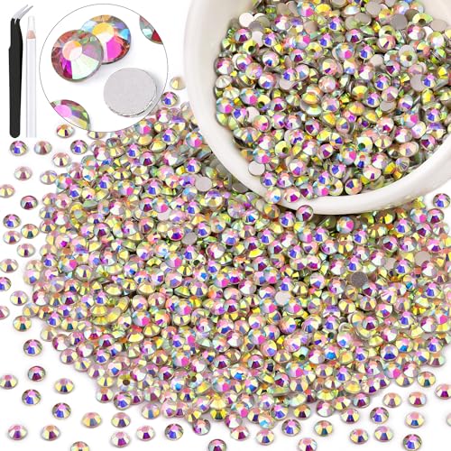 3000PCS SS20/5mm Crystal Rhinestones (Crystal AB), Bedazzling Flatback Glass Rhinestones for Crafting DIY Nail Art Makeup Decoration, Gems Diomand Charms for Tumbler Shoes Clothing Mug