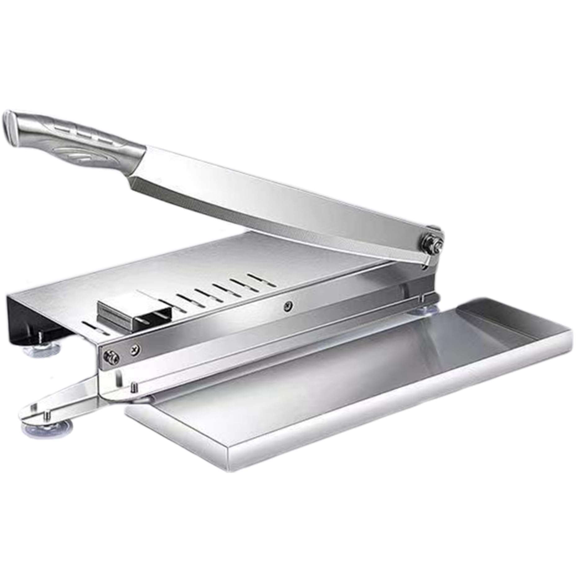 Affettatrice manuale acciaio inox, bilancia e vassoio per alimenti, taglia carne, manico antiscivolo e ventosa, cucina