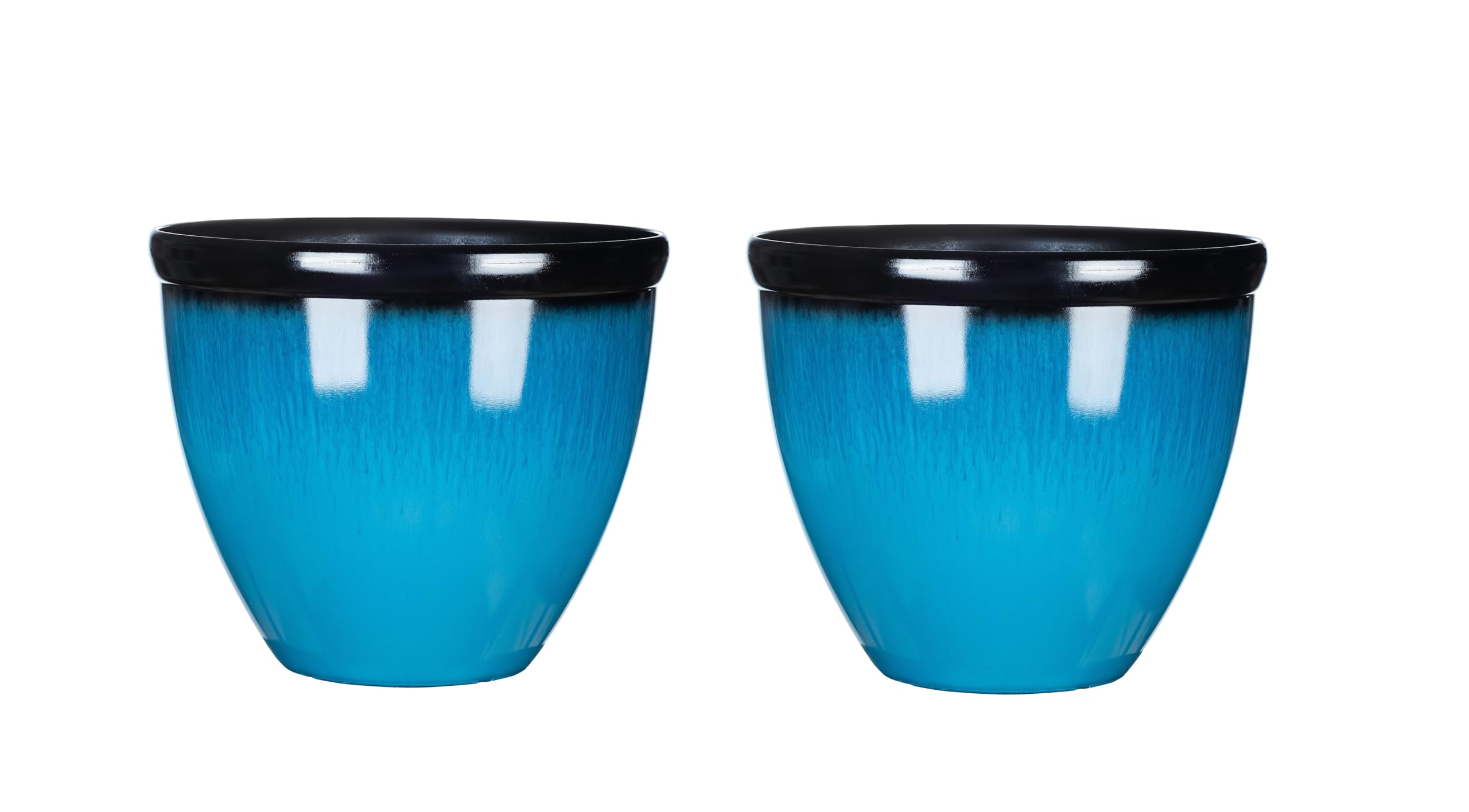 Garden Gear Bell Glazed Effect Outdoor Garden Planter Set Of Two In Ocean Blue & Sky Blue Durable Lightweight Weatherproof Plastic (X2) from B&Q