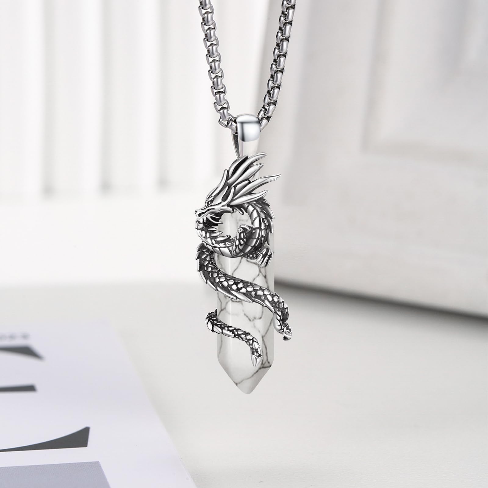 OHAYOO Drachen/Tiger Halskette Herren 925 Sterling Silber Drachen/Tiger Anhänger Kette Obsidian/Tigerauge Kette Wikinger Kette Drachen Schmuck Geschenk für Männer Frauen