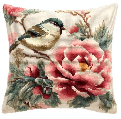 FanZheZhe Stamped Cross Stitch Pillow Kits 45X45Cm Embroidery Pillowcase Flowers and Birds 11Ct Counted Needlepoint Handmade Cushion Cover Cross Stitch Cushion Cover Embroidery Kit Pillow Cases