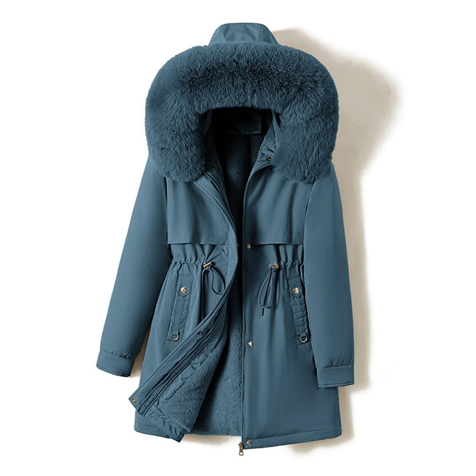 Generisch Damen Wintermantel in Übergröße mit Reverskragen Langarm dick gepolstert warme ideal für kalte Tage (Blue, XL)