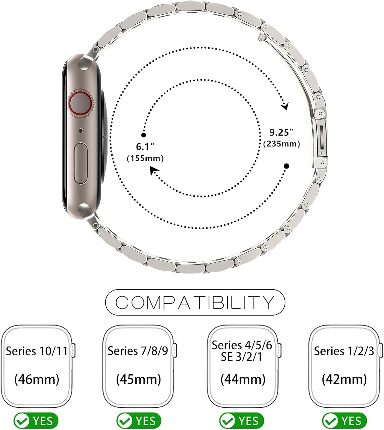 Tasikar Band Compatible with Apple Watch Band 49mm 46mm 45mm 44mm 42mm Premium Stainless Steel Metal Replacement Strap Compatible with Apple Watch Ultra 3 2 1 Series 11 10 9 8 7 6 5 4 3 SE, Starlight - Image 6
