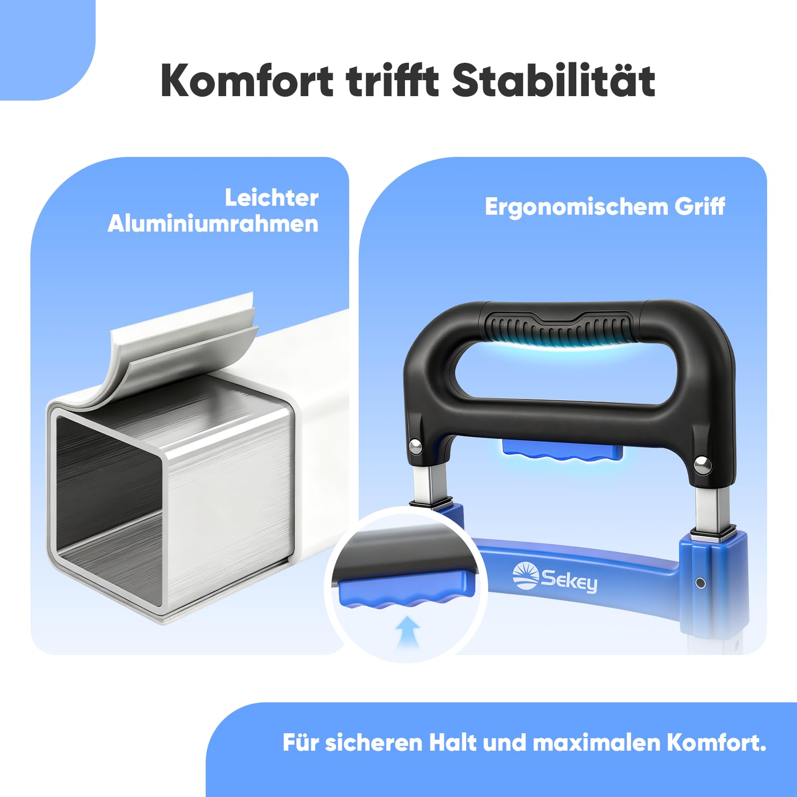 Sekey Alu Sackkarre Klappbar & Leichte Transportkarre 80 kg Tragkraft, 3-Stufig Höhenverstellbar & In Sekunden Faltbar, Klappkarre mit TPR-Rädern & Ergonomischem Griff