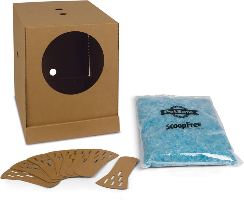 PetSafe Disposable Litter Box, Fresh Scent, 4.3Lb Bag | Collapsible & Designed for Travel, Prefilled with Premium Crystal Litter, Leakproof Wax Coating, Includes 8 Disposable Scoops