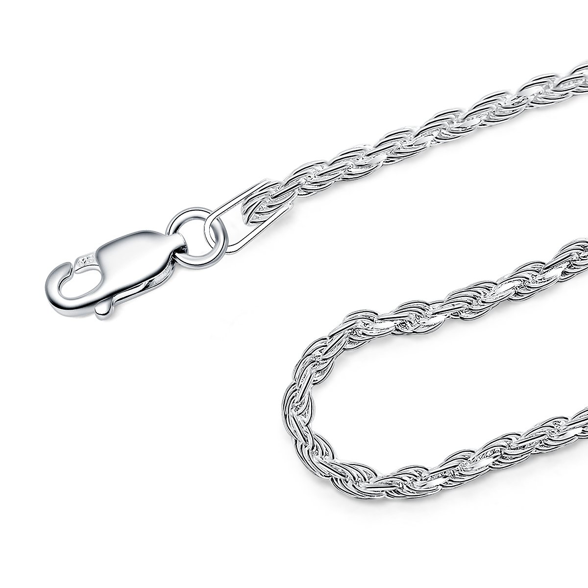 925 Sterling Silver Diamond Cut Rope Bracelet For Women & Men 2MM 7 inch