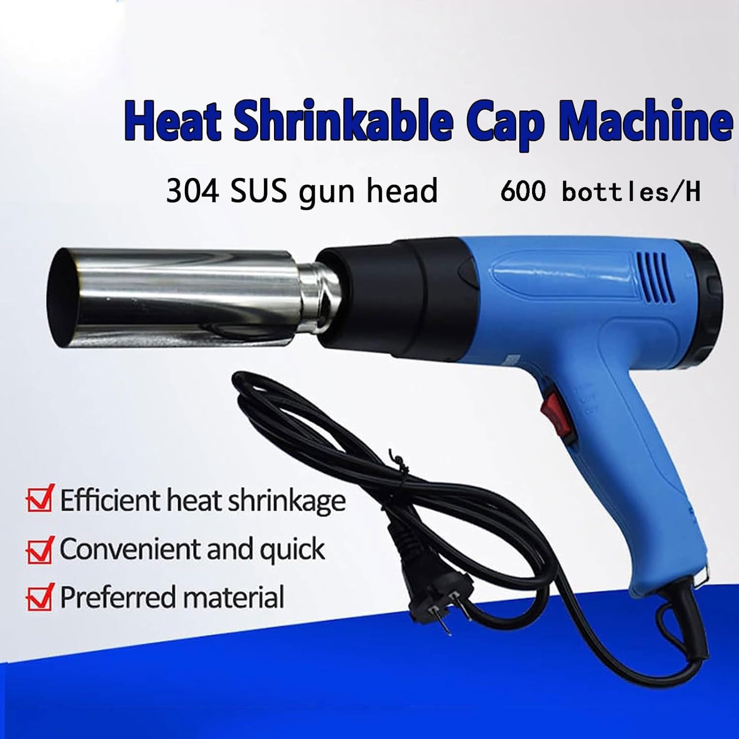 Hand-Kapsel-Schrumpfgerät, 1600 W PVC-Kapsel-Schrumpfgerät, 50–550 ℃ Stufenlose Thermoregulierung, Weinflaschen-Verpackungsmaschine, Schrumpfpistole Für Weinflaschenverschlüsse