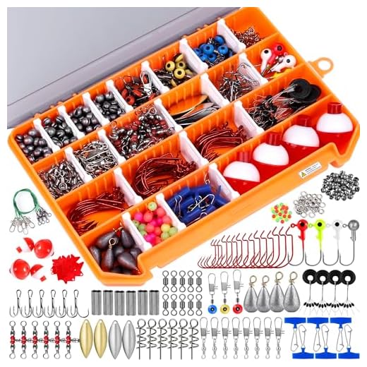 PLUSINNO Fishing Accessories Kit, 263pcs Fishing Tackle Kit with Tackle Box Including Fishing Weights Sinkers, Jig Hooks, Beads, Swivel Snap, Bobbers Float, Saltwater Freshwater Fishing Gear