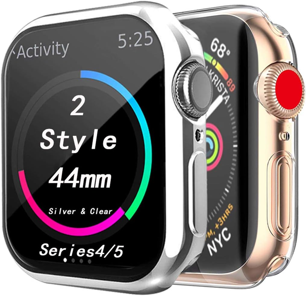 Cerike Case Compatible with Apple Watch Series 5/Series 4 Screen Protector 44mm, Soft Slim Full-Around TPU Protective iWatch 4/5 Cover for Apple Watch Smartwatch (44MM, Silver)