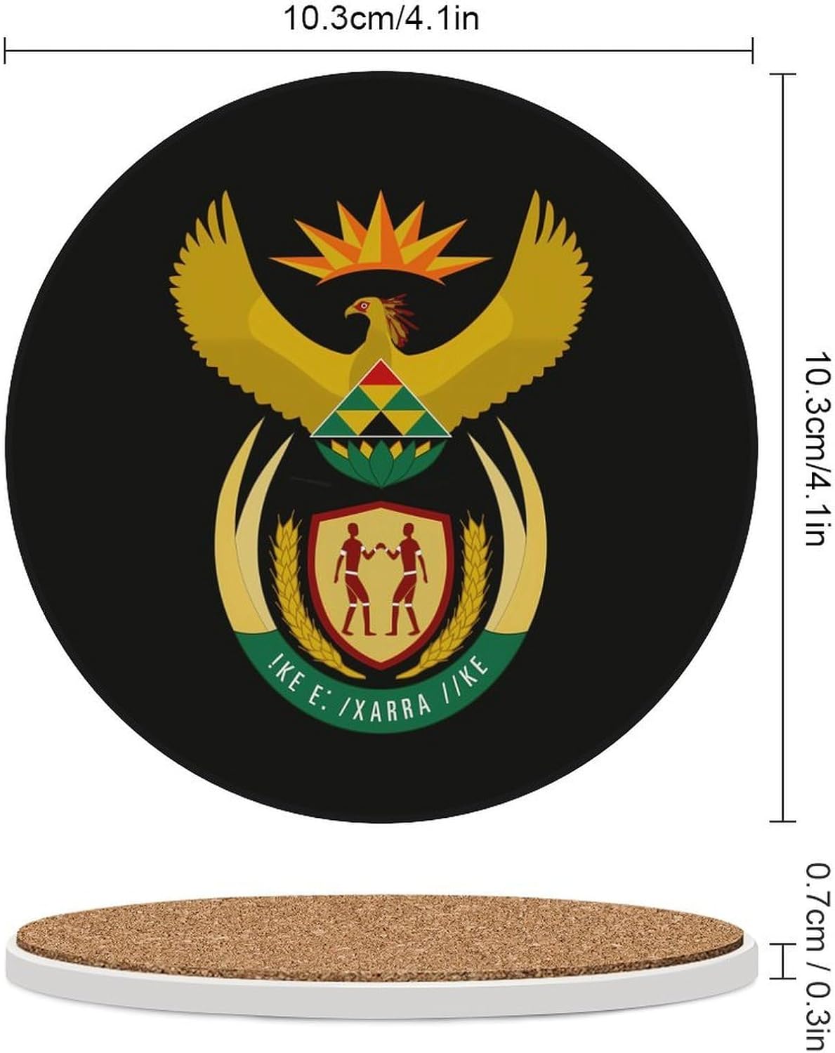 Coat of Arms of South Africa Round Ceramic Coasters Print Drinks Absorbent with Cork Base for Home Decor Gifts 4 Inch