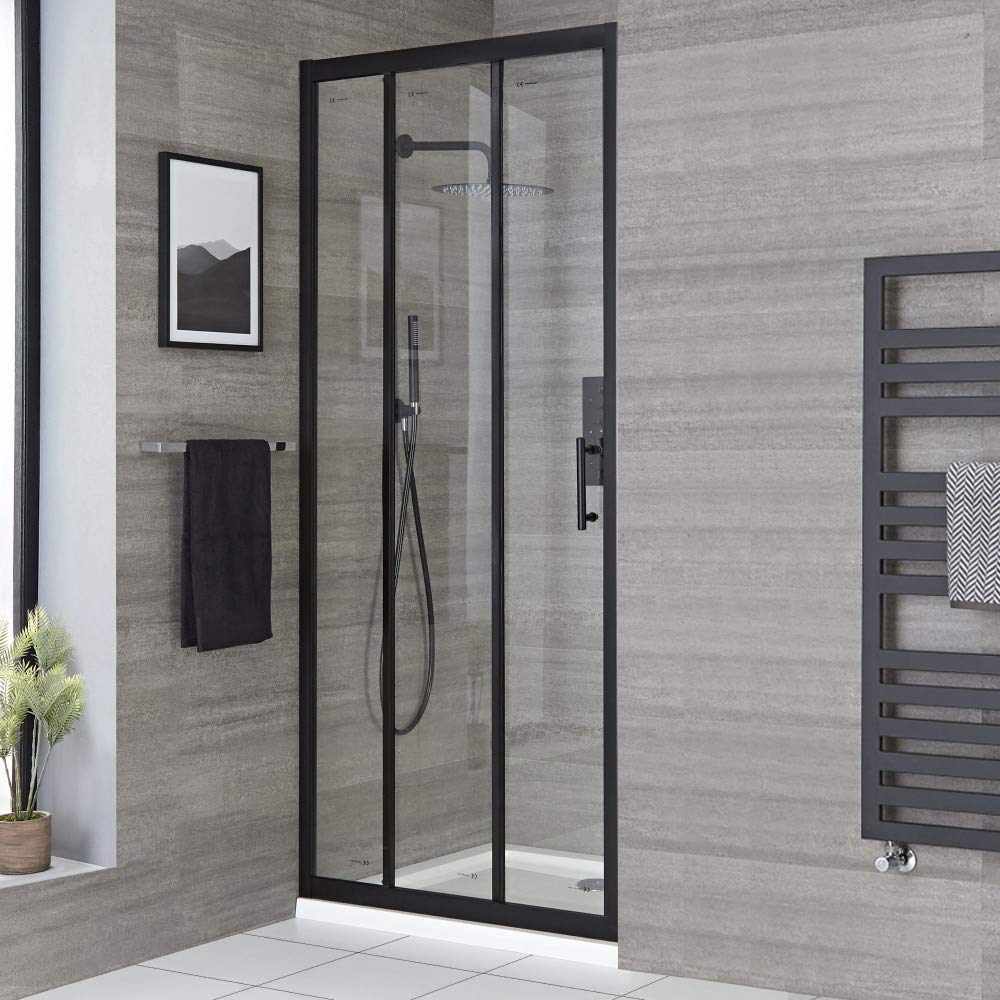 Milano Black Nero 800Mm Reversible Wet Room Triple Sliding Shower Enclosure Door