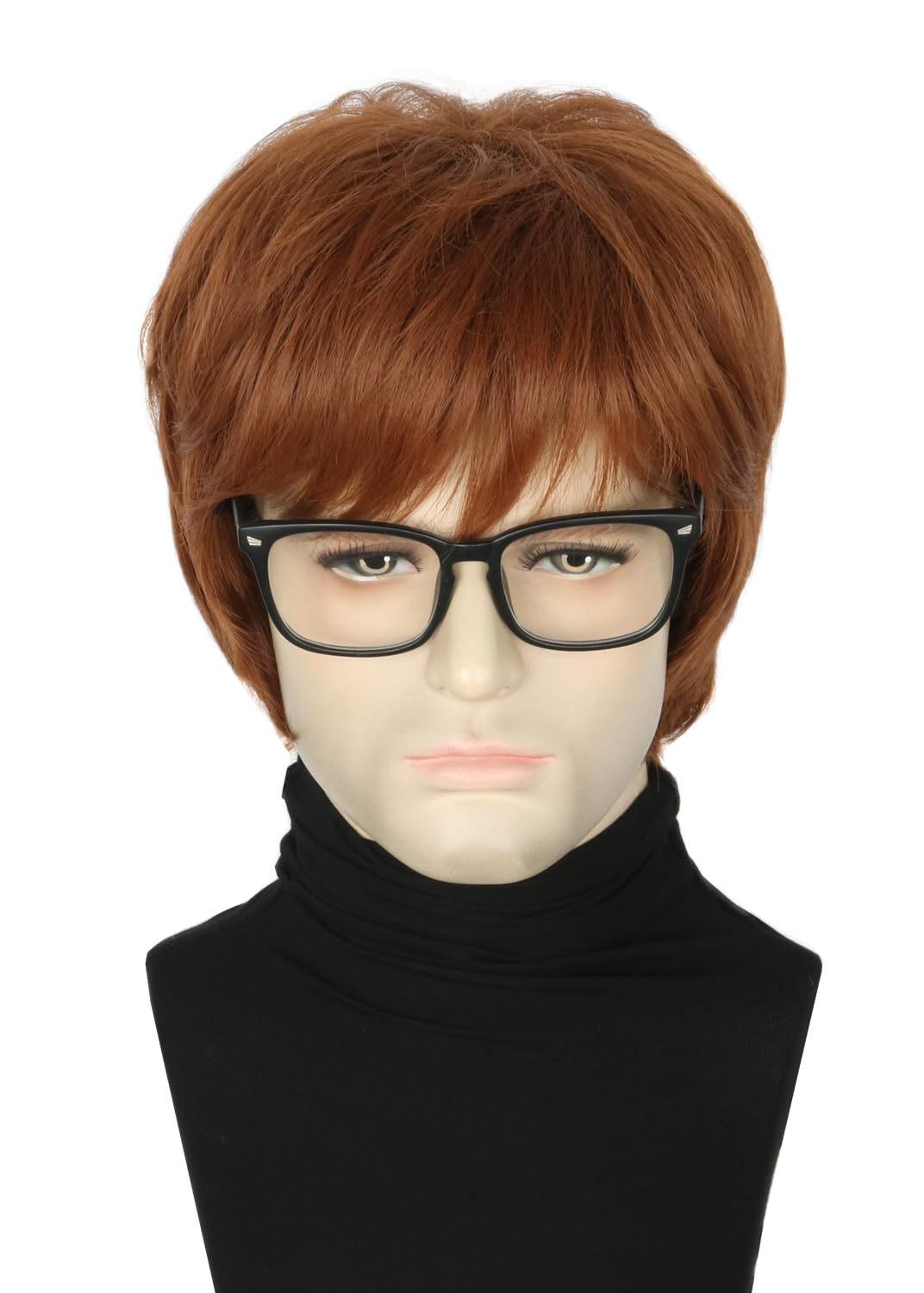 Topcosplay Mens Wigs with Glasses Short Brown Ginger 1970s Man Gigolo Wig for Halloween Costume Accessories