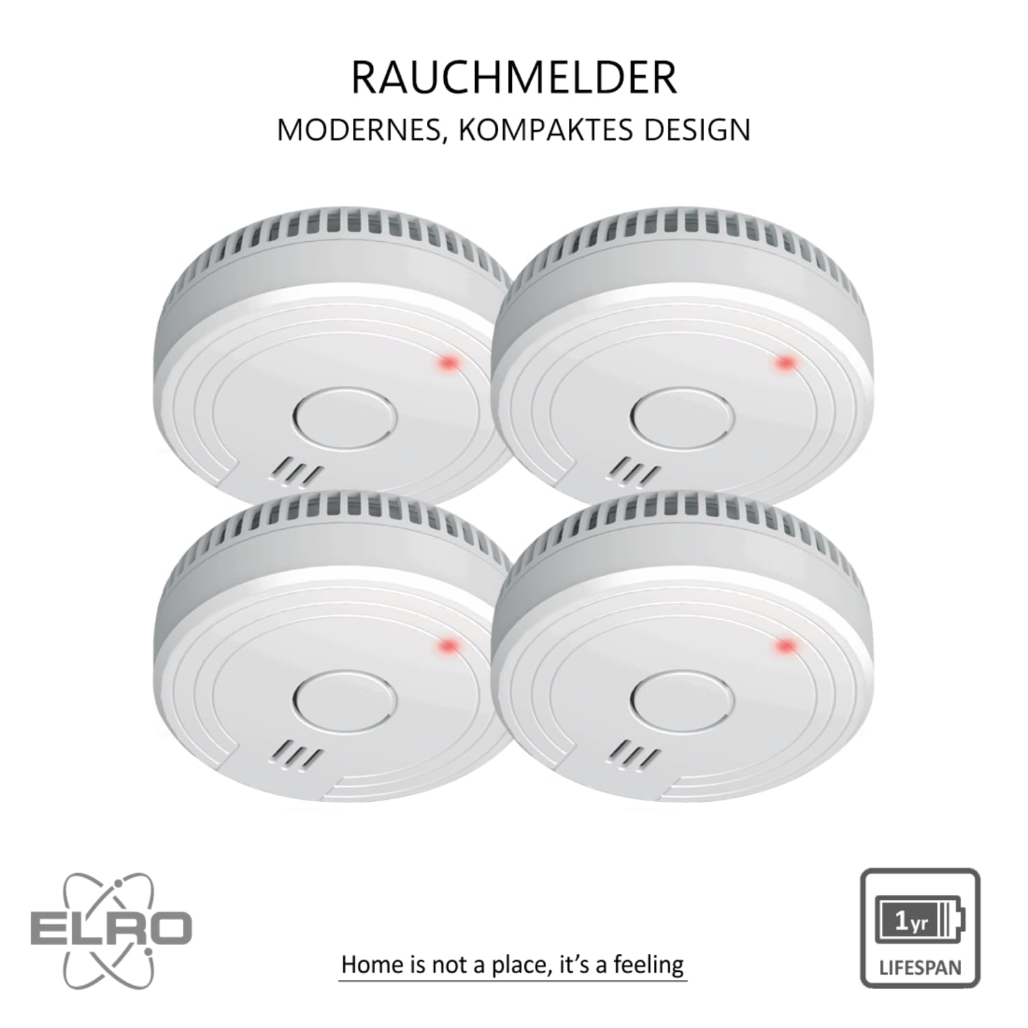 ELRO FS1801 | 4-Teiliges Rauchmelder-Set | 10 Jahre Sensor | Entspricht der Europäischen Norm EN14604 | Weiß | Set mit 4 Stück