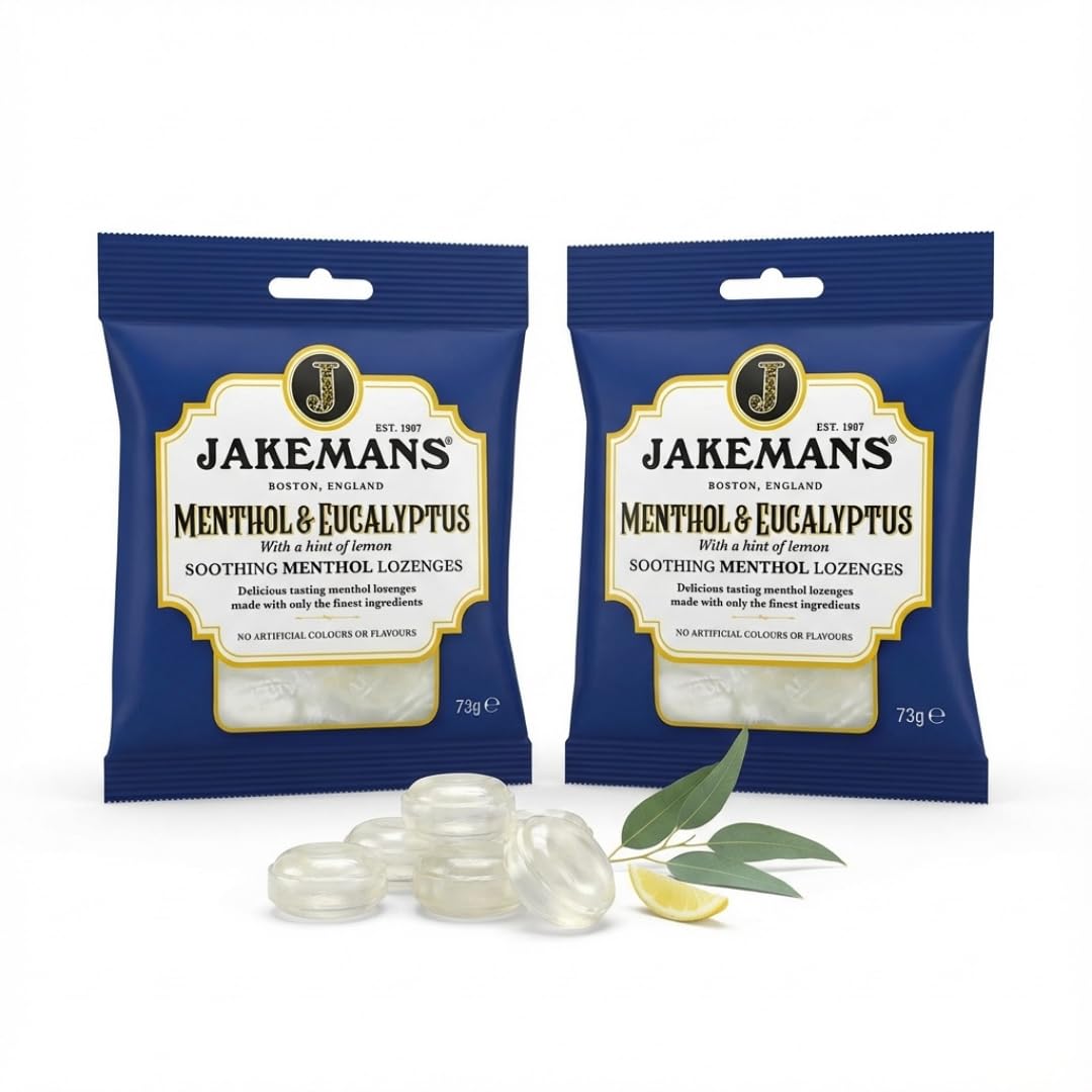 Jakemans Menthol & Eucalyptus Boiled Sweets 2 x 73g - Traditional Hard Candy with Natural Flavour - Vegetarian, No Artificial Colours or Flavours