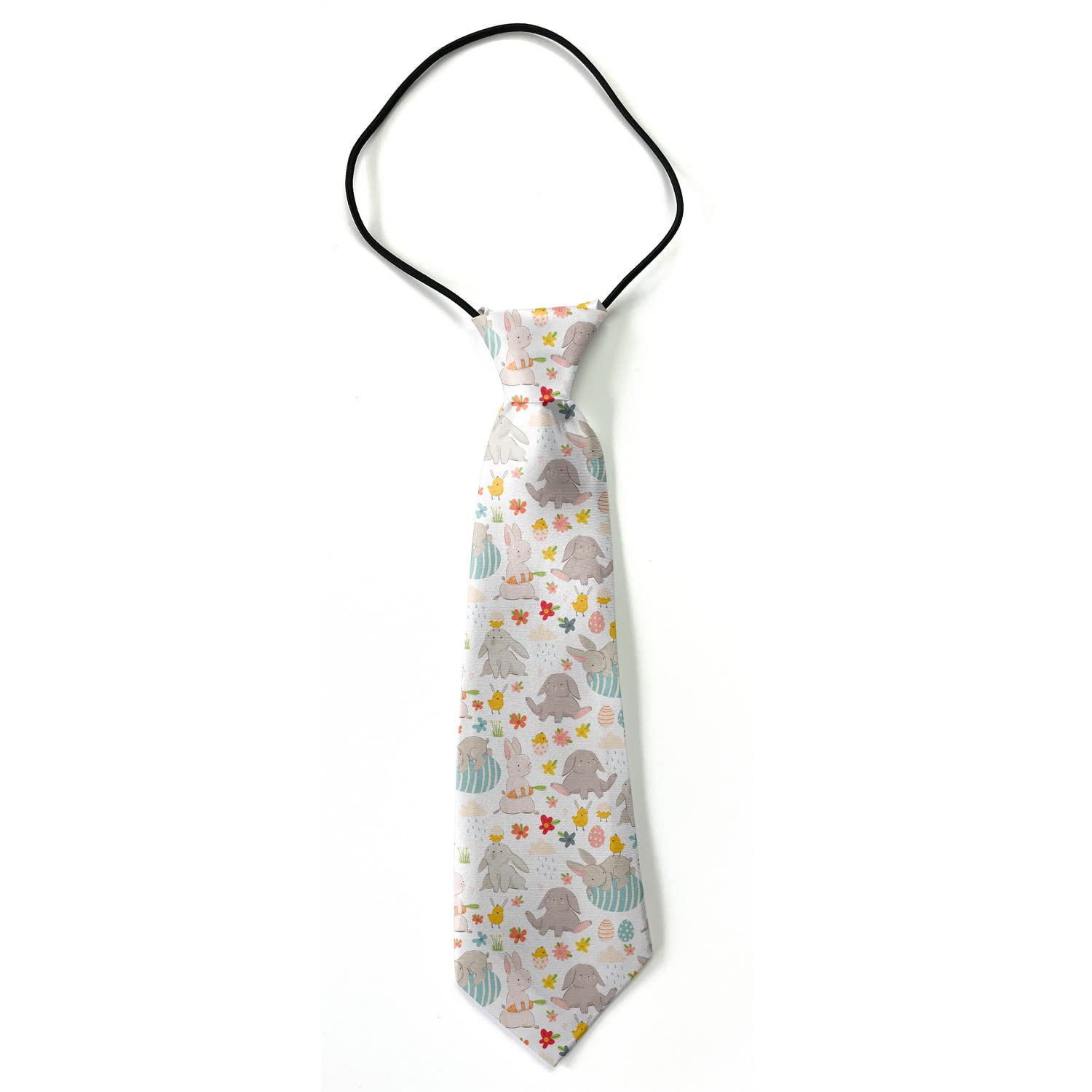KAWAMOUSE Toddler Size (Happy Easter Various Eggs Bunnies) Pre-Tied Adjustable Novelty Necktie, Fashion Conversational Neck Strap Ties for Boys and Children, for Wedding Parties Events
