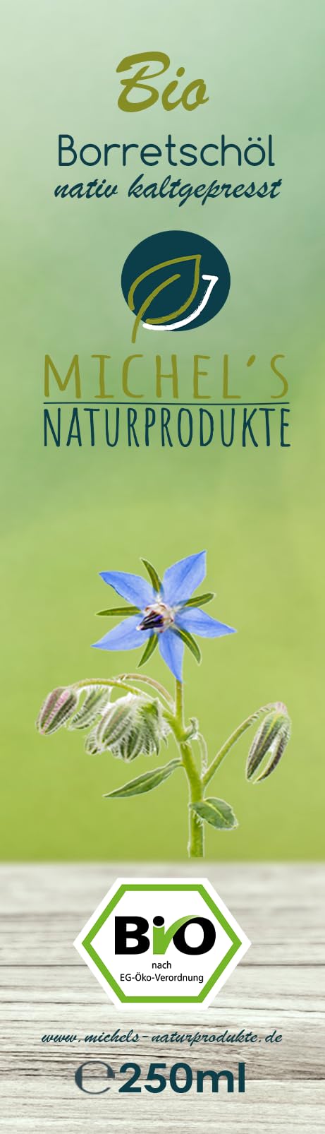 Bio Borretschöl Flasche 500ml (2x250ml) kaltgepresst aus 1. Pressung, natives Öl 100% naturrein