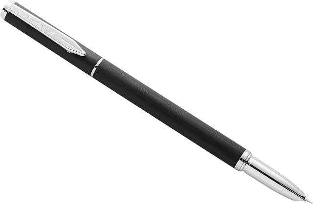 Amazon Basics Refillable Fountain Pen, Medium Point, Aluminium Barrel, Black Ink