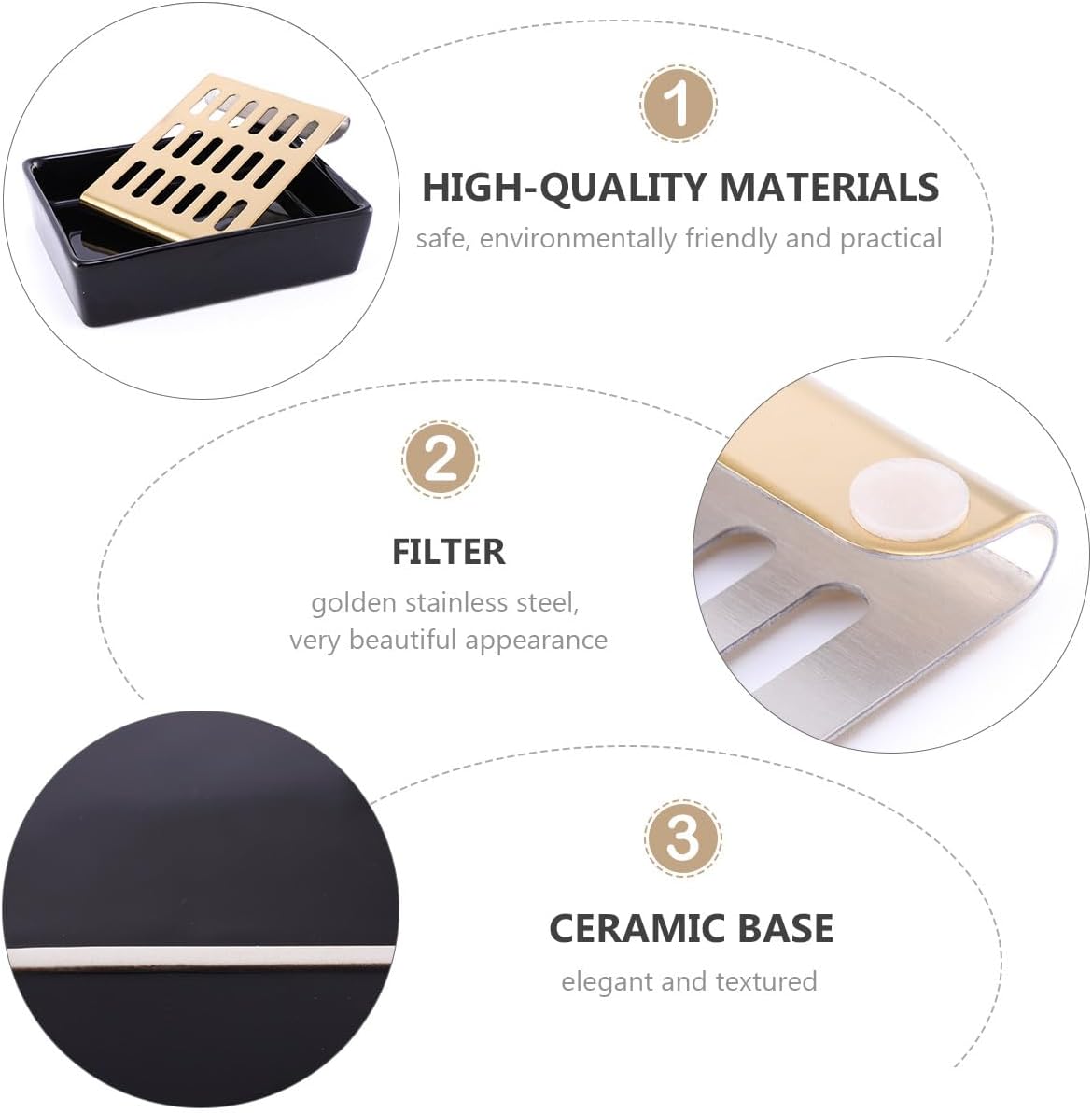 BESPORTBLE Ceramic Double Soap Holder Drain Soap Box Black Porcelain Waterproof Dish for Bathroom Home Use with Dual Layer Drainage Tray