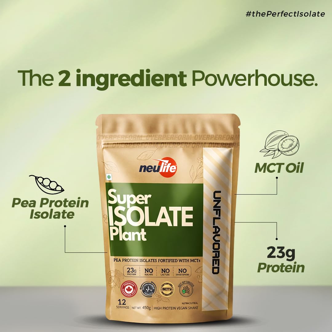 Neulife Super Isolate Plant Vegan Protein Powder – Complete Pea Isolate + Ketofuel MCT, Easy Digestion, Muscle Recovery & Weight-Management, Unflavoured 450 g — Amazon image 3